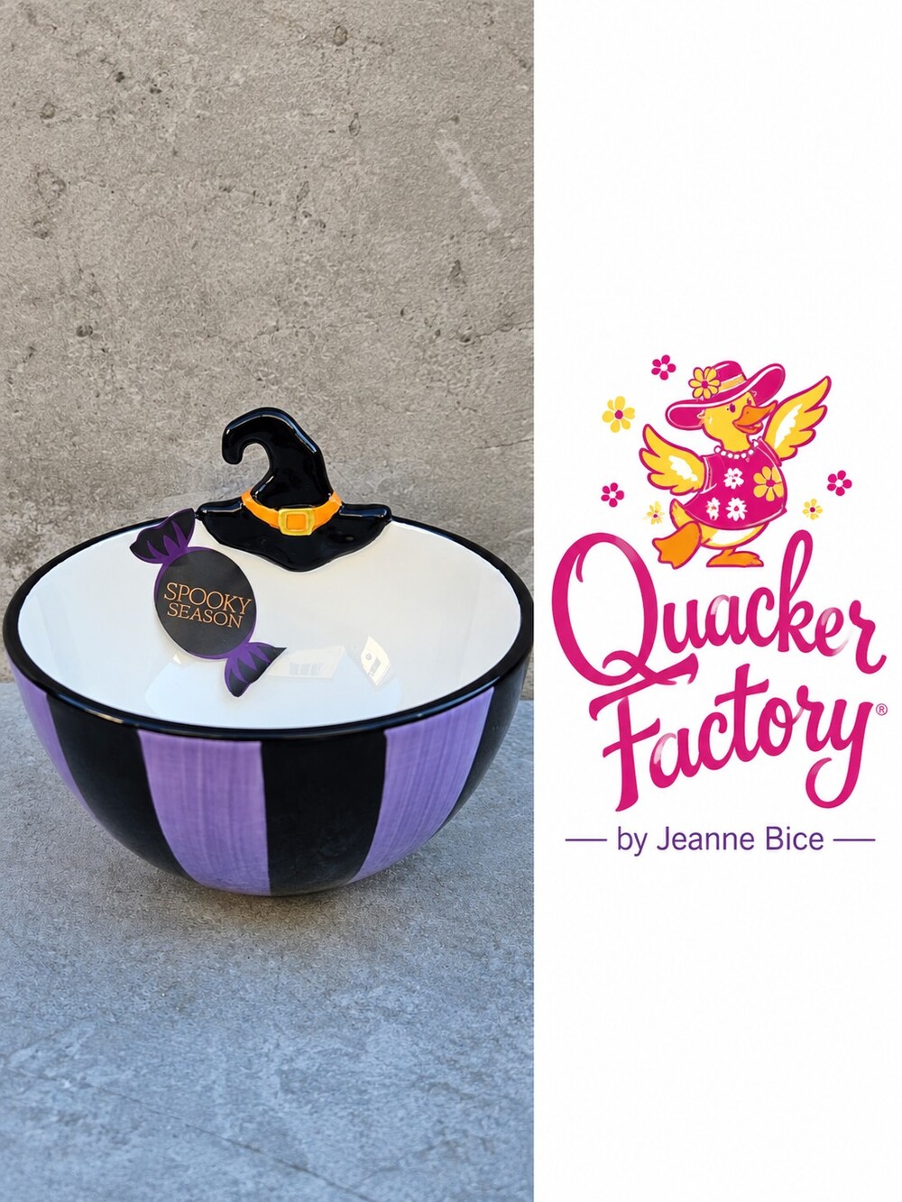 Quacker Factory by Jeanne Bice Spooky Season Witch Hat Halloween Ceramic Bowl